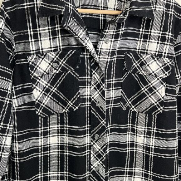 Duluth Trading Women's Extra Large B&W Plaid Flannel Button Up Cotton Blend - Picture 3 of 9